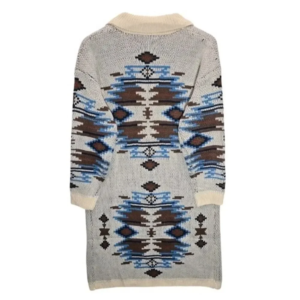 Lucky & Blessed Aztec Southwestern Boho Long Cardigan Sweater Womens M/L Duster